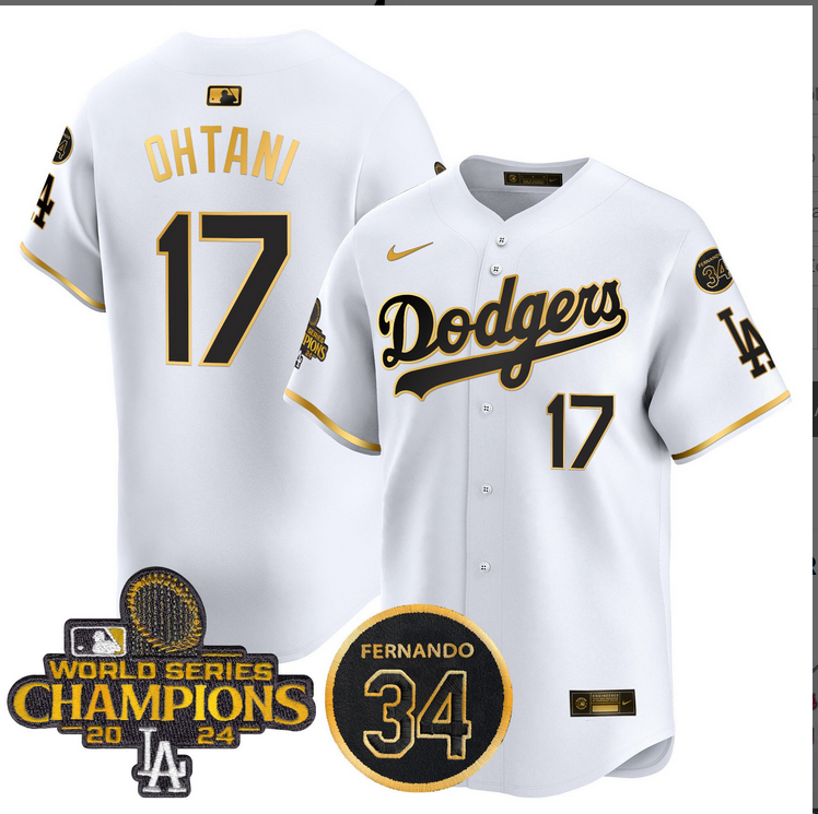 Men MLB Los Angeles Dodgers 17 Ohtani white 2024 World Series Champions Patch Limited Jersey style #3 